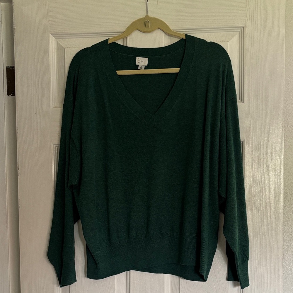 a new day Women's V-Neck Sweater - Dark Green